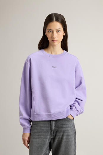 Crewneck Sweatshirt in Pure Cotton with Embroidered Logo Purple | Woolrich