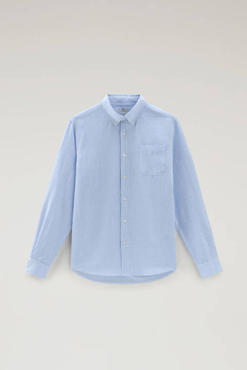 Chemise à rayures en mélange de coton et lin Bleu photo 2 | Woolrich