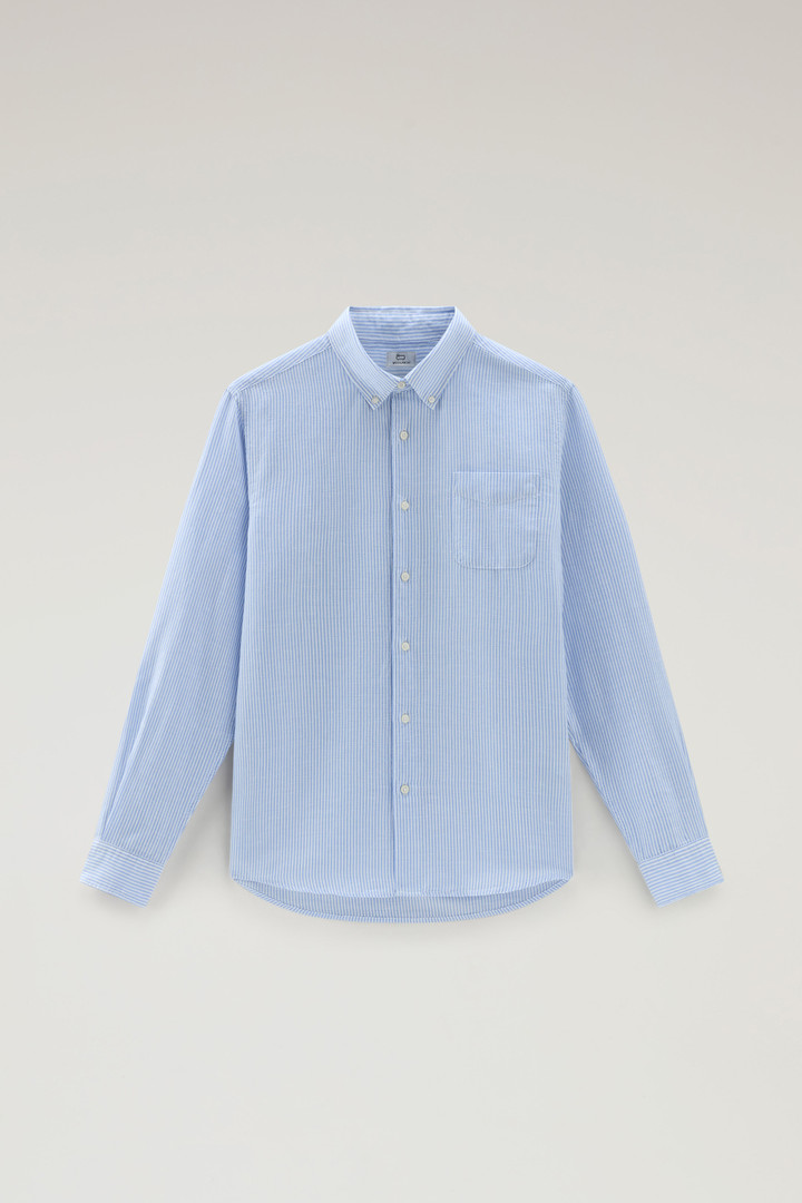Chemise à rayures en mélange de coton et lin Bleu photo 5 | Woolrich