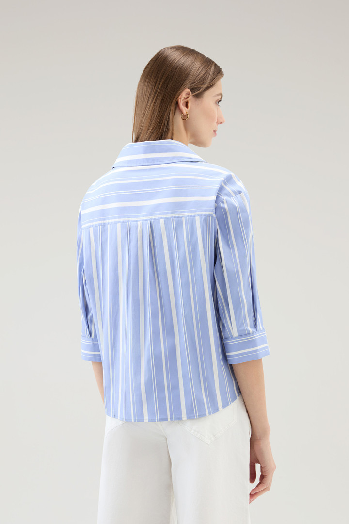 Striped Cotton Fleece Poplin Shirt Blue photo 3 | Woolrich