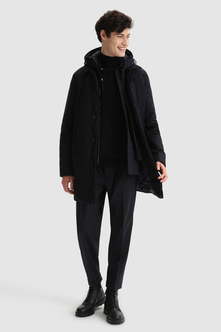 Luxury 2-in-1 coat in fine Italian wool and silk crafted with a Loro Piana fabric