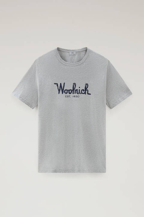 Pure Cotton Embroidered T-Shirt Gray photo 2 | Woolrich