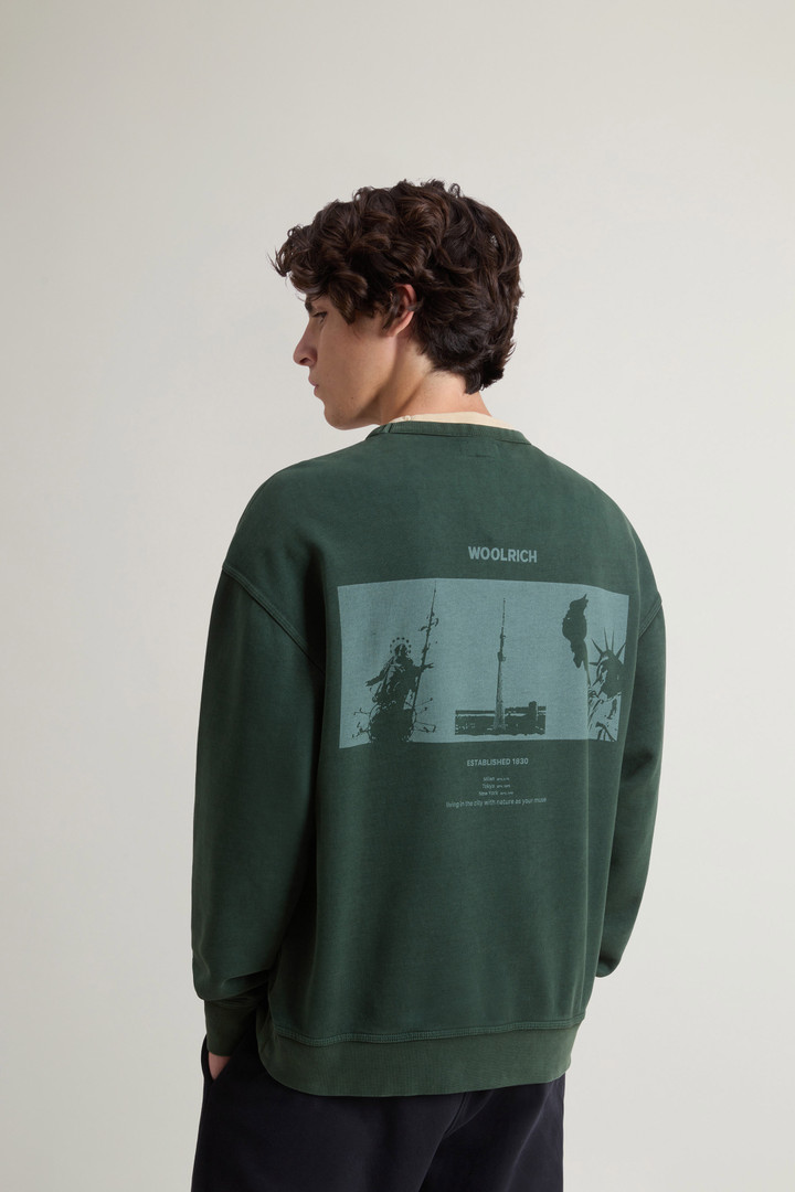 Felpa girocollo da ragazzi in puro cotone tinta in capo con stampa sul retro Verde photo 3 | Woolrich