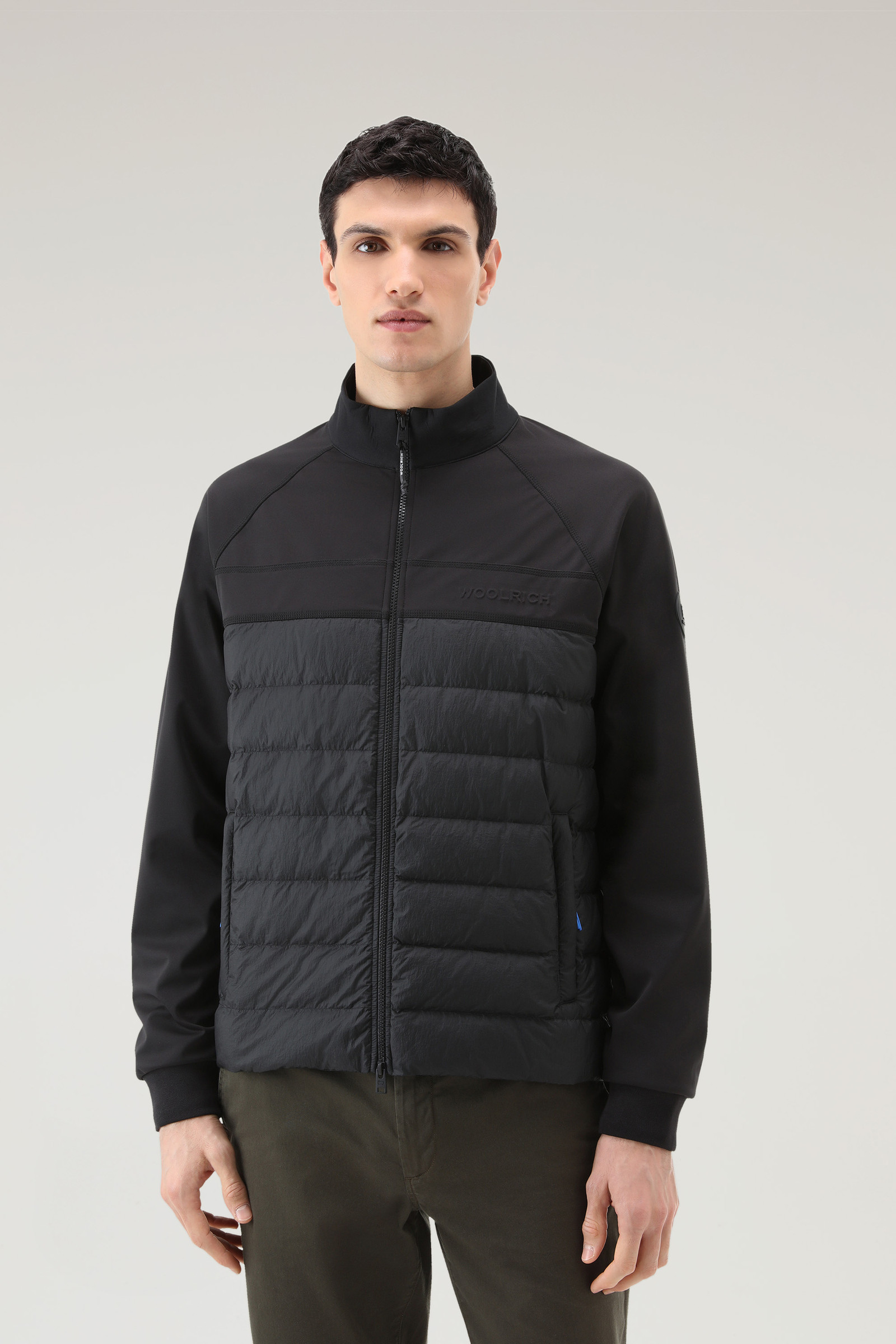 Hybrid Zip-up Sweatshirt in Softshell and Crinkle Nylon Black | Woolrich