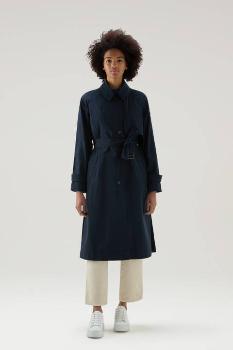Trench Coat in Urban Touch Fabric with Belted Waist Blue | Woolrich