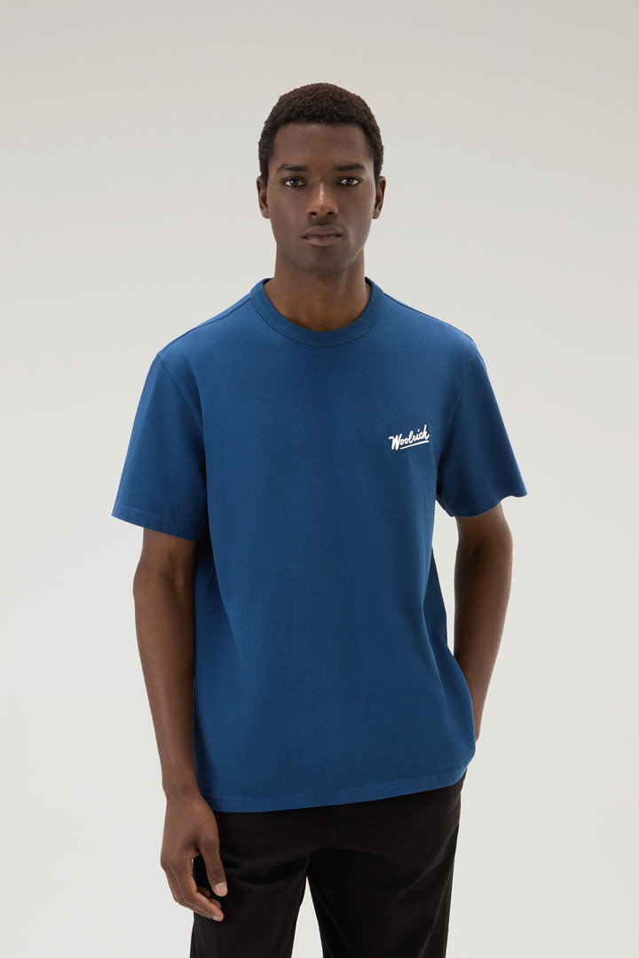 T-Shirt aus reiner Baumwolle mit Western-Grafik auf der Rückseite Blau photo 1 | Woolrich