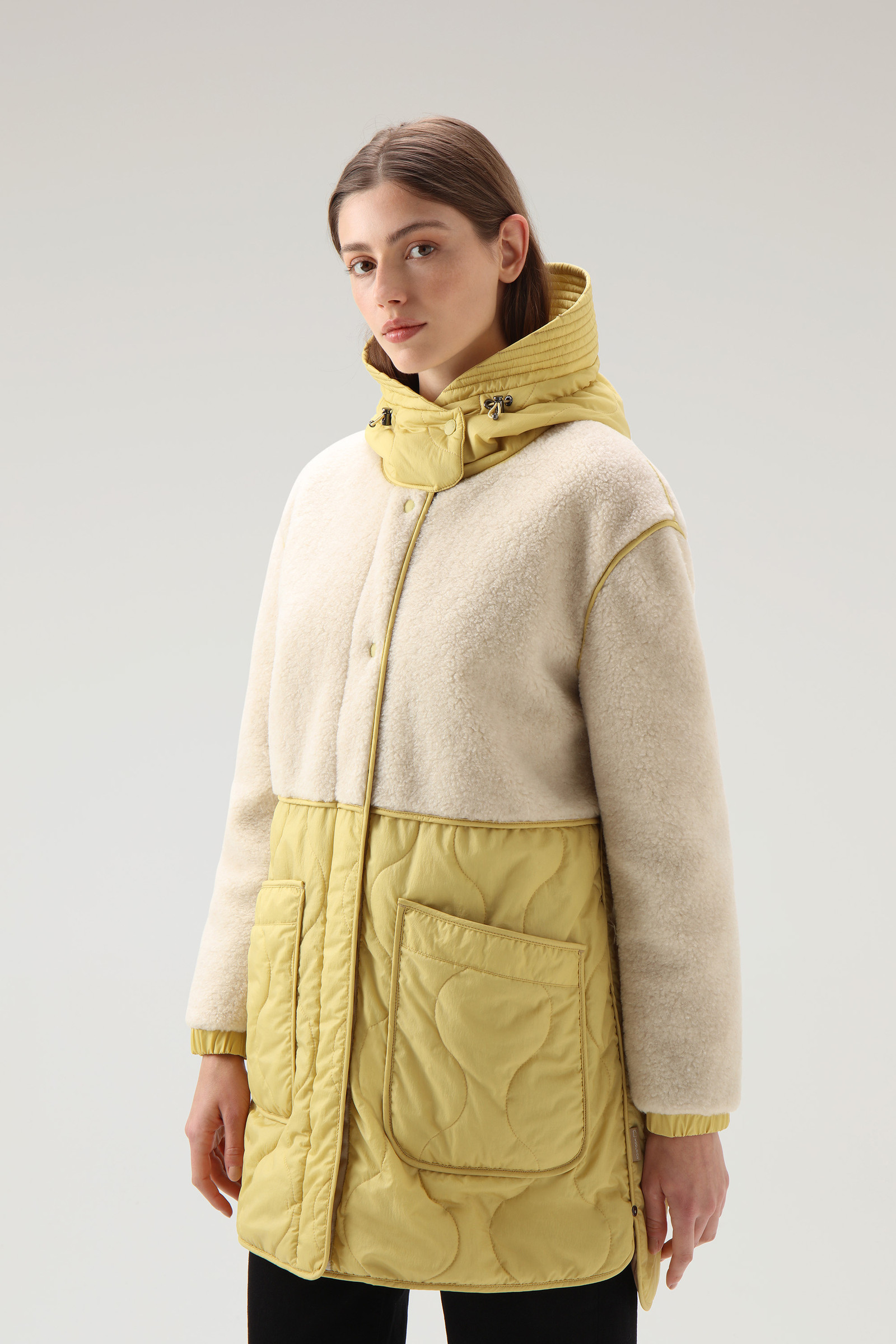 Alba Parka in Crinkle Nylon and Sherpa - Women - Yellow