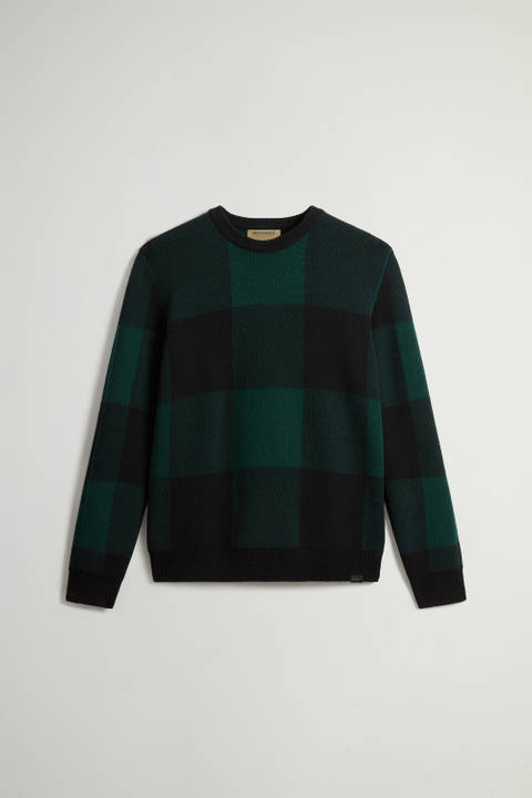 Checked Crewneck Sweater in Pure Merino Virgin Wool Green photo 2 | Woolrich