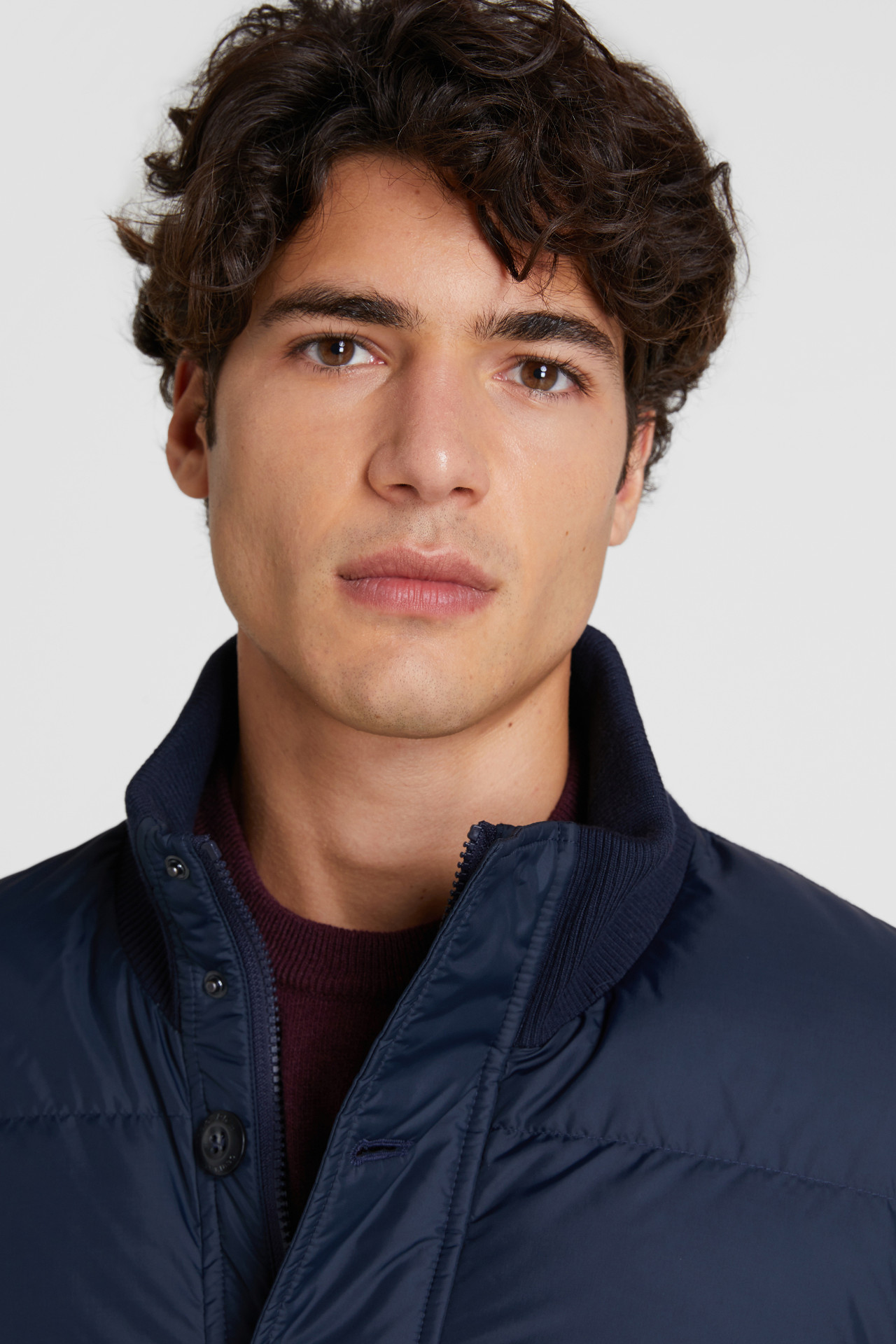 Padded Jacket With Wool-Cotton Blend Sleeves