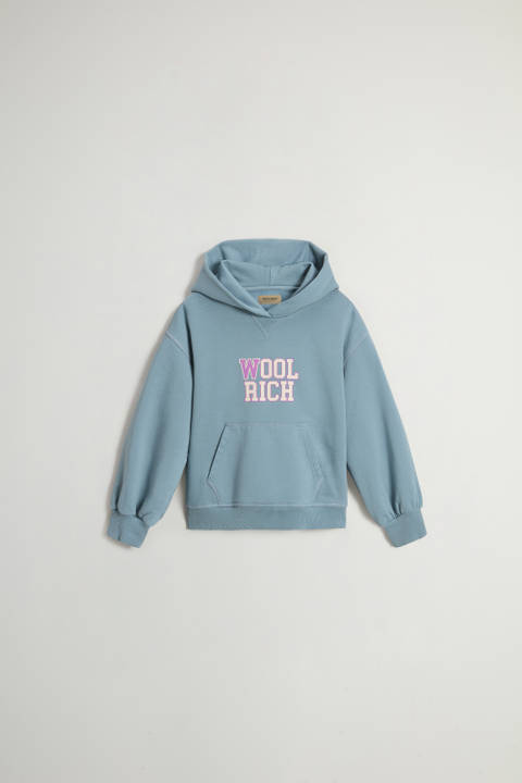 Girls' Hoodie in Pure Cotton with Puffed Sleeves Blue | Woolrich