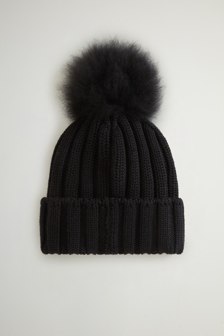 Beanie in Pure Virgin Wool with Cashmere Pom-Pom Black photo 2 | Woolrich