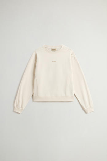 Felpa girocollo in puro cotone con logo ricamato Bianco | Woolrich