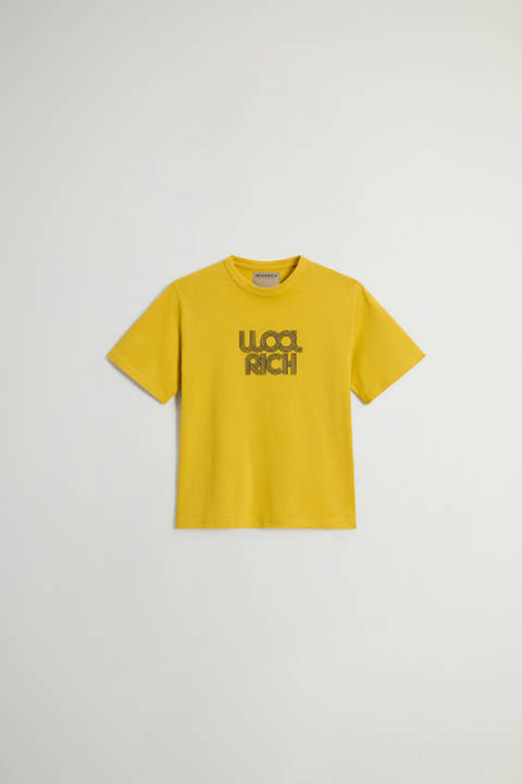 T-shirt pour garçon en pur coton avec logo imprimé sur la poitrine Jaune | Woolrich