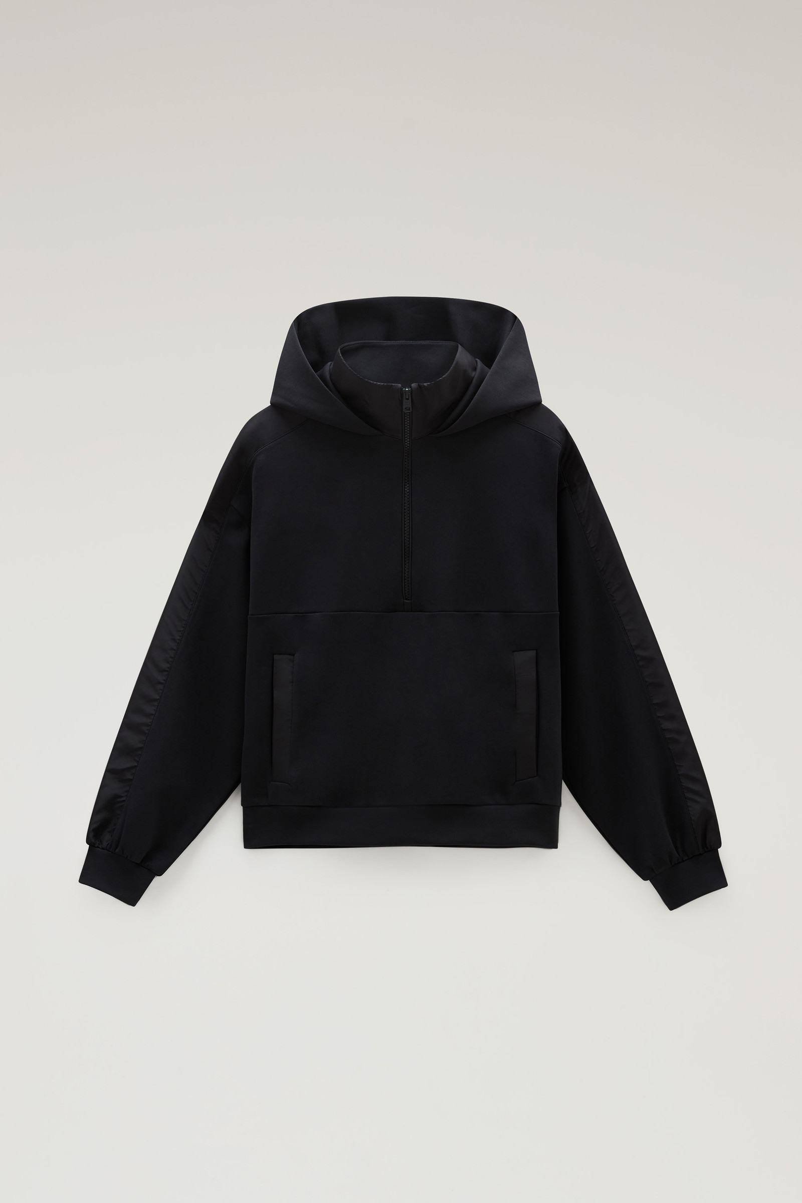 Sweat-shirt à capuche en coton mélangé avec détails en nylon noir photo 5 | Woolrich