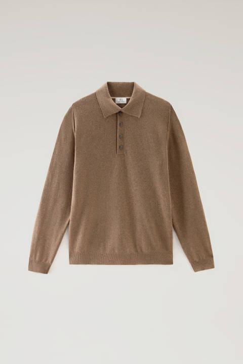Long-Sleeved Polo Shirt in Merino Wool Blend Tortora photo 2 | Woolrich