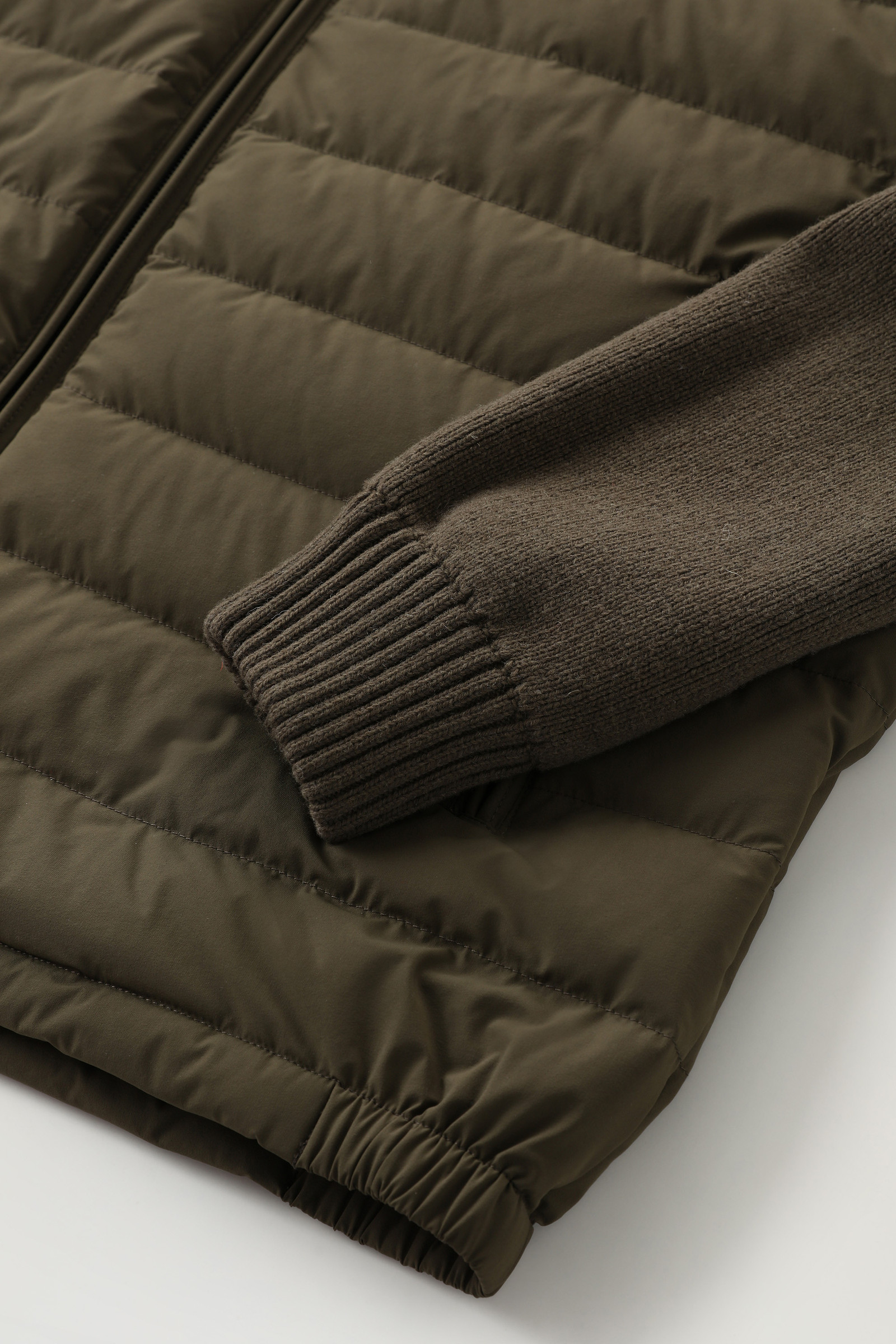 Stretch Nylon Sundance Hooded Hybrid Jacket Green | Woolrich USA