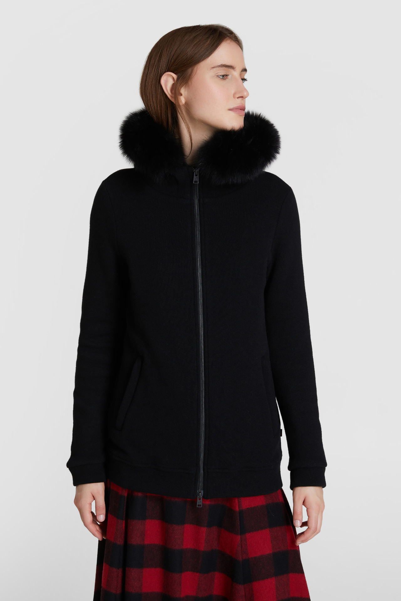 Felpa In Lana E Cotone Con Cappuccio E Zip