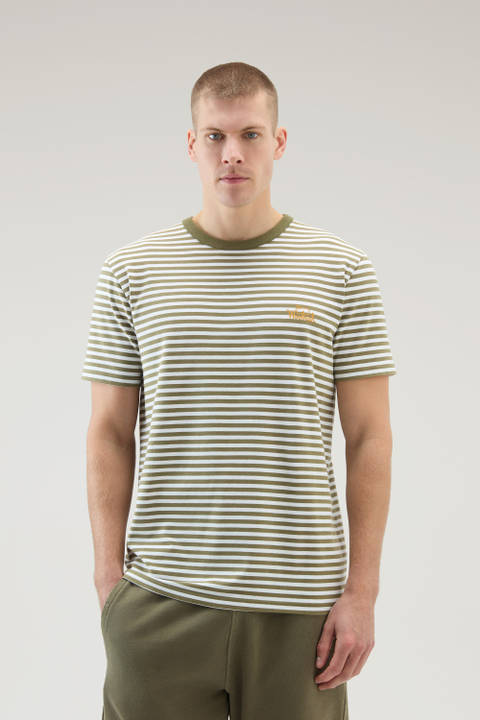 T-shirt a righe in jersey di cotone elasticizzato Verde | Woolrich