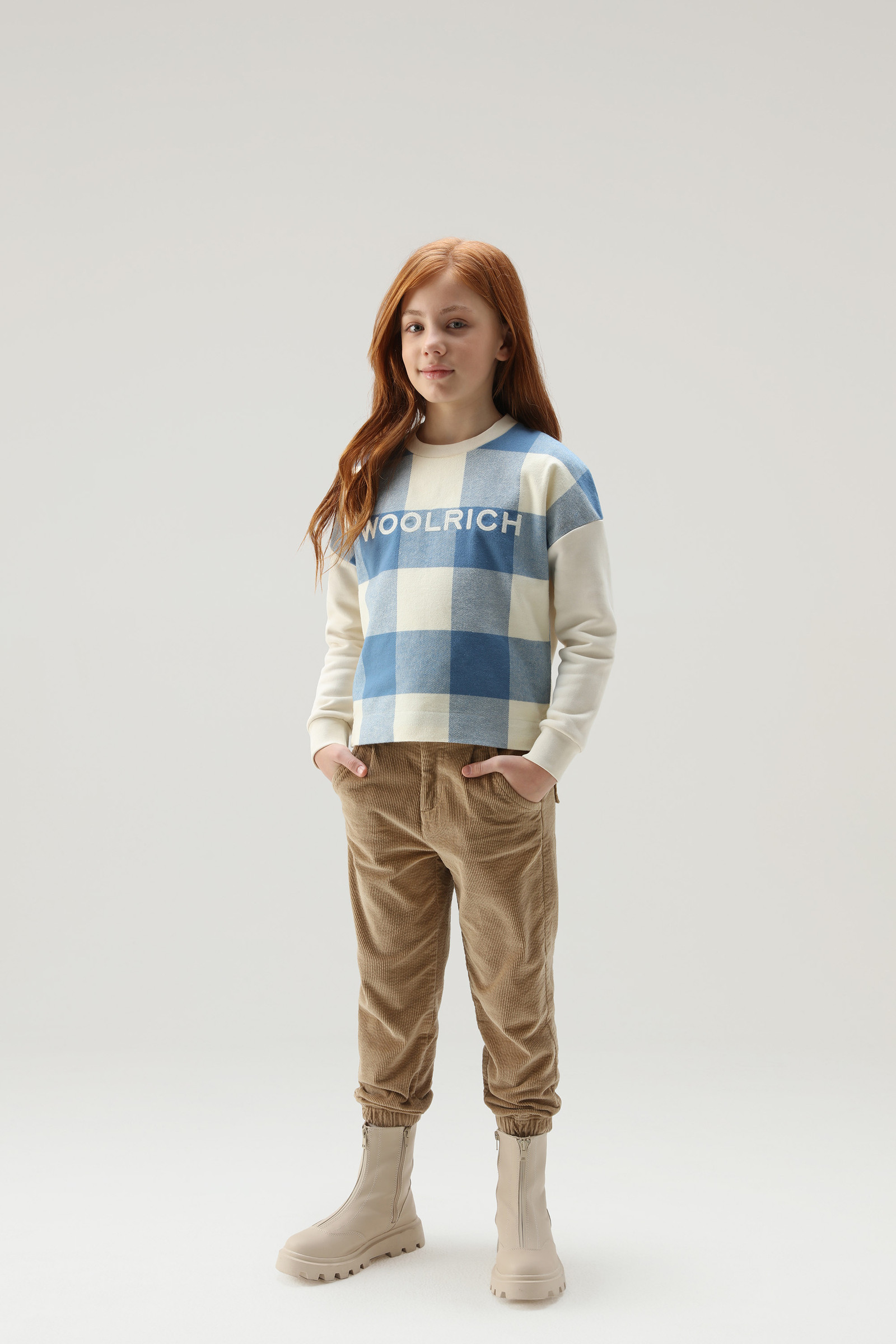 Girls' Buffalo Check Sweatshirt in Cotton Beige photo 2 | Woolrich