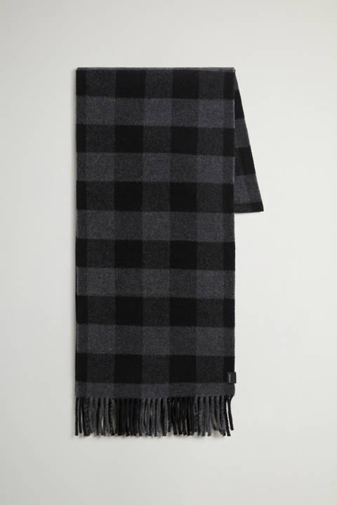 Wool-Blend Scarf with Jacquard Buffalo Check Pattern Black | Woolrich