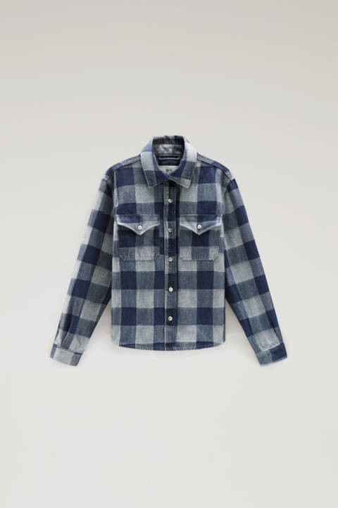 Kariertes Shirt aus reinem Baumwolldenim Blau photo 2 | Woolrich