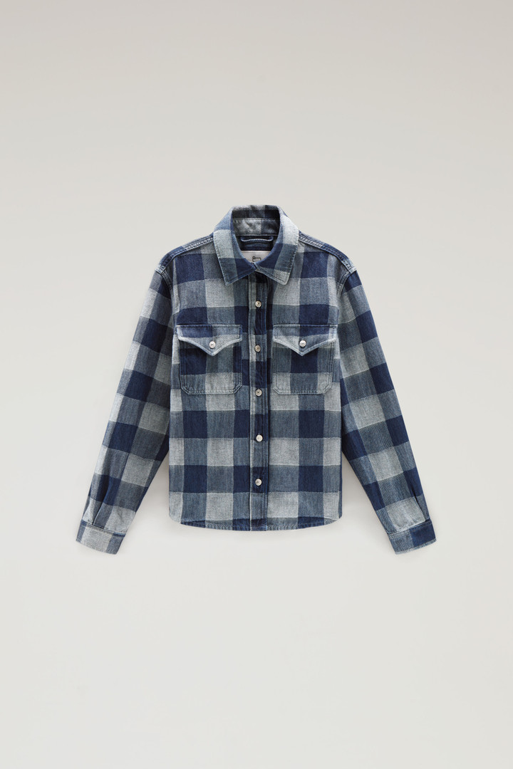 Chemise à carreaux en denim de pur coton Bleu photo 5 | Woolrich