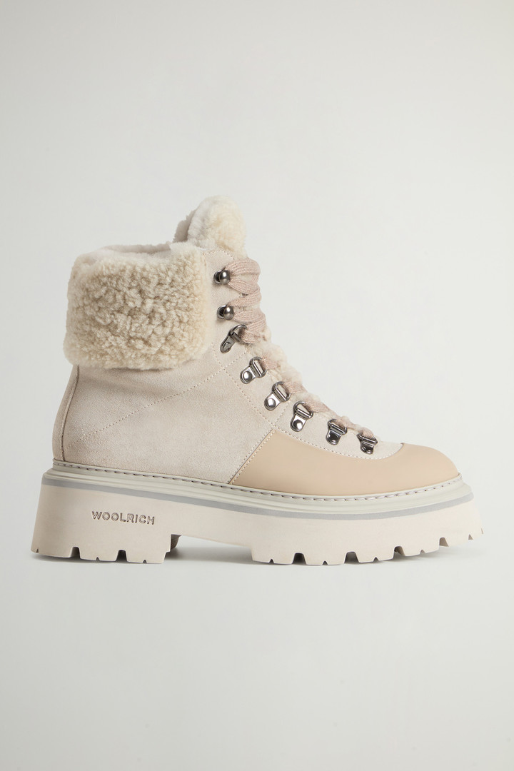 Suede Hiking Logger Ankle Boots with Sheepskin Lining Beige photo 1 | Woolrich