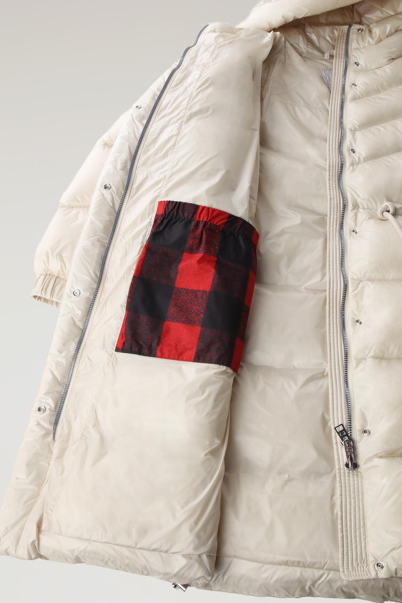 Aliquippa Long Down Jacket in Glossy Nylon with a Drawstring Waist White photo 10 | Woolrich