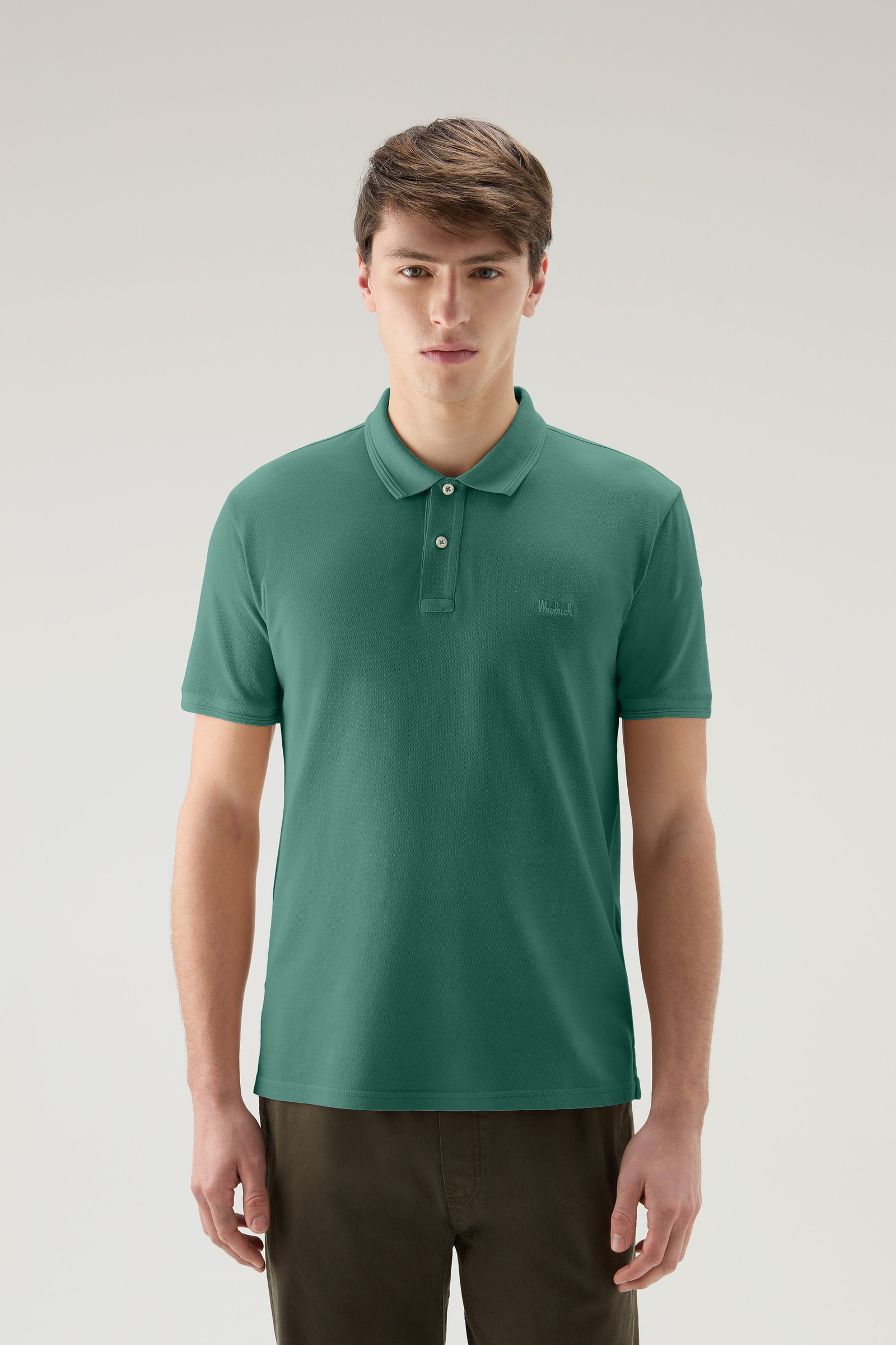 Mackinack-poloshirt van achteraf geverfd katoenpiqué met stretch groen | Woolrich