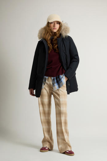 Arctic Parka in Ramar Cloth with Four Pockets and Detachable Fur Blue | Woolrich
