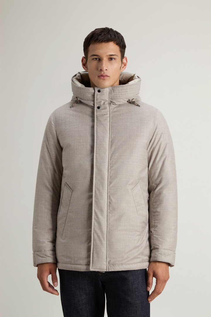 Short Parka in Wool-Silk Blend Crafted Using a Loro Piana Fabric Gray photo 1 | Woolrich