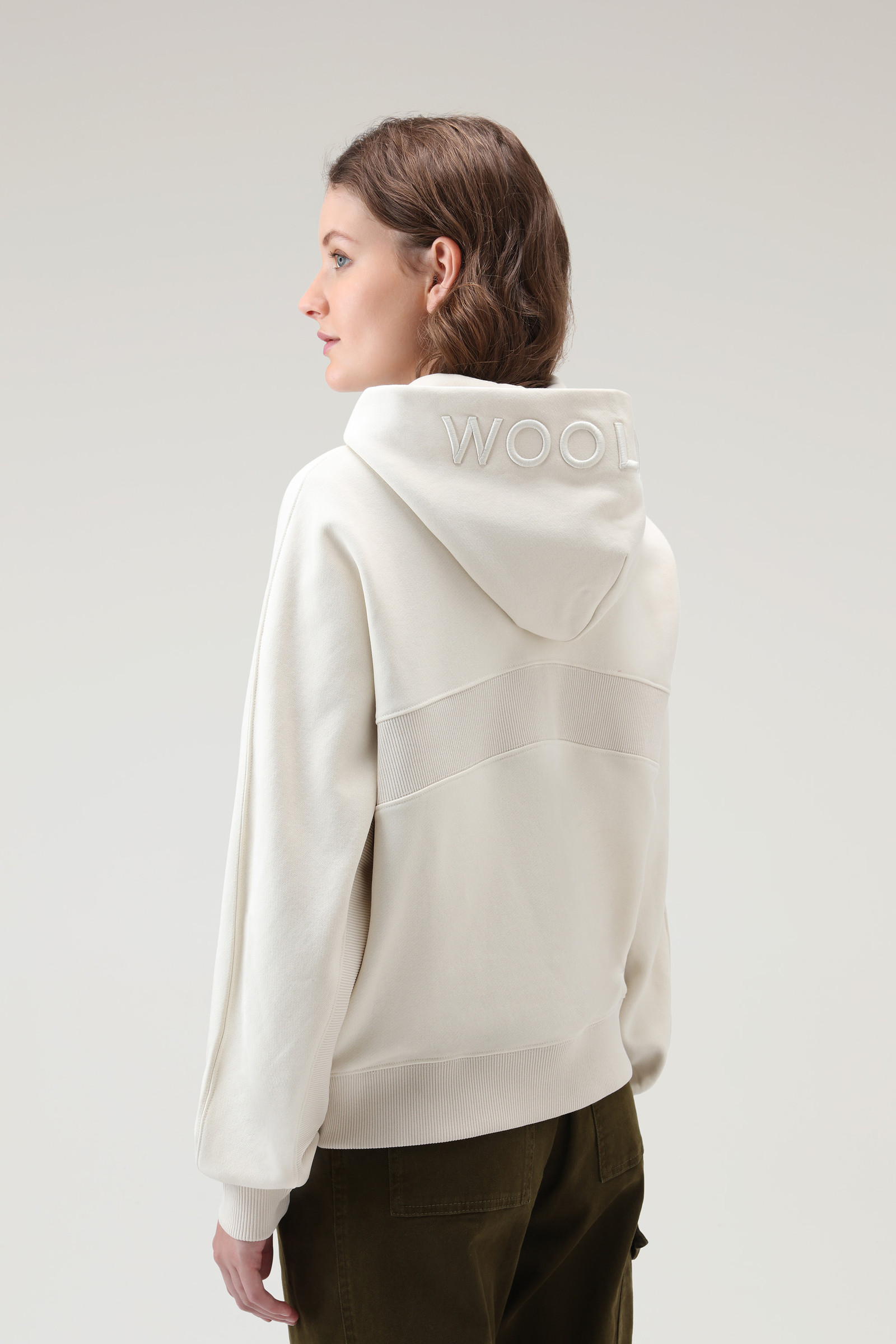 Fleecehoodie met volledige ritssluiting en logo wit photo 3 | Woolrich