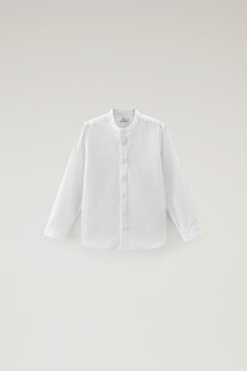 Chemise à col officier pour garçon en mélange de lin et coton Blanc | Woolrich