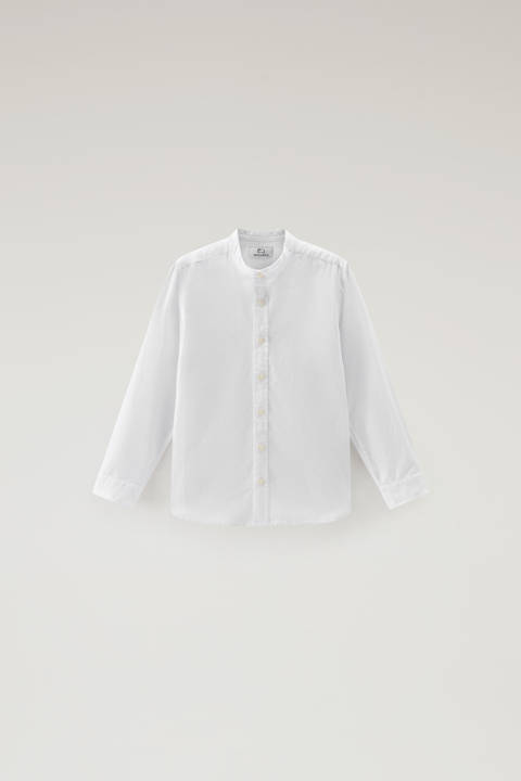 Boys' Band Collar Shirt in Cotton-Linen Blend White | Woolrich