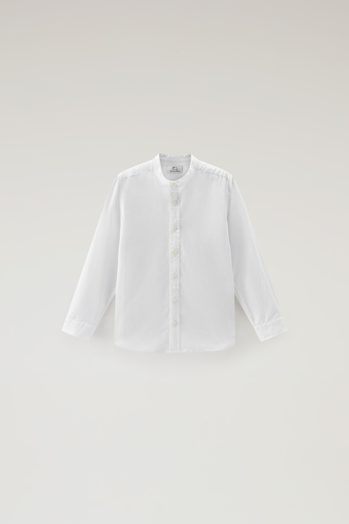 Girls' Band Collar Shirt in Cotton-Linen Blend White photo 1 | Woolrich