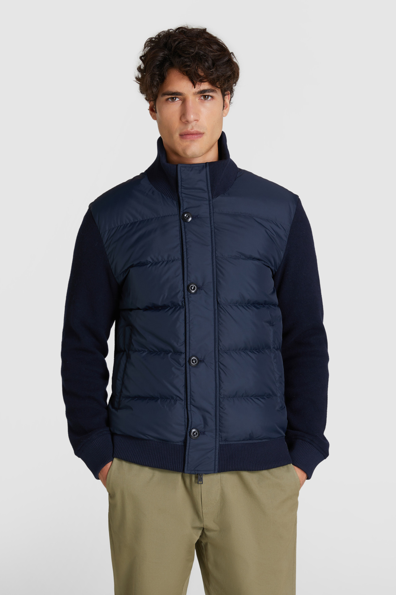 Padded Jacket With Wool-Cotton Blend Sleeves