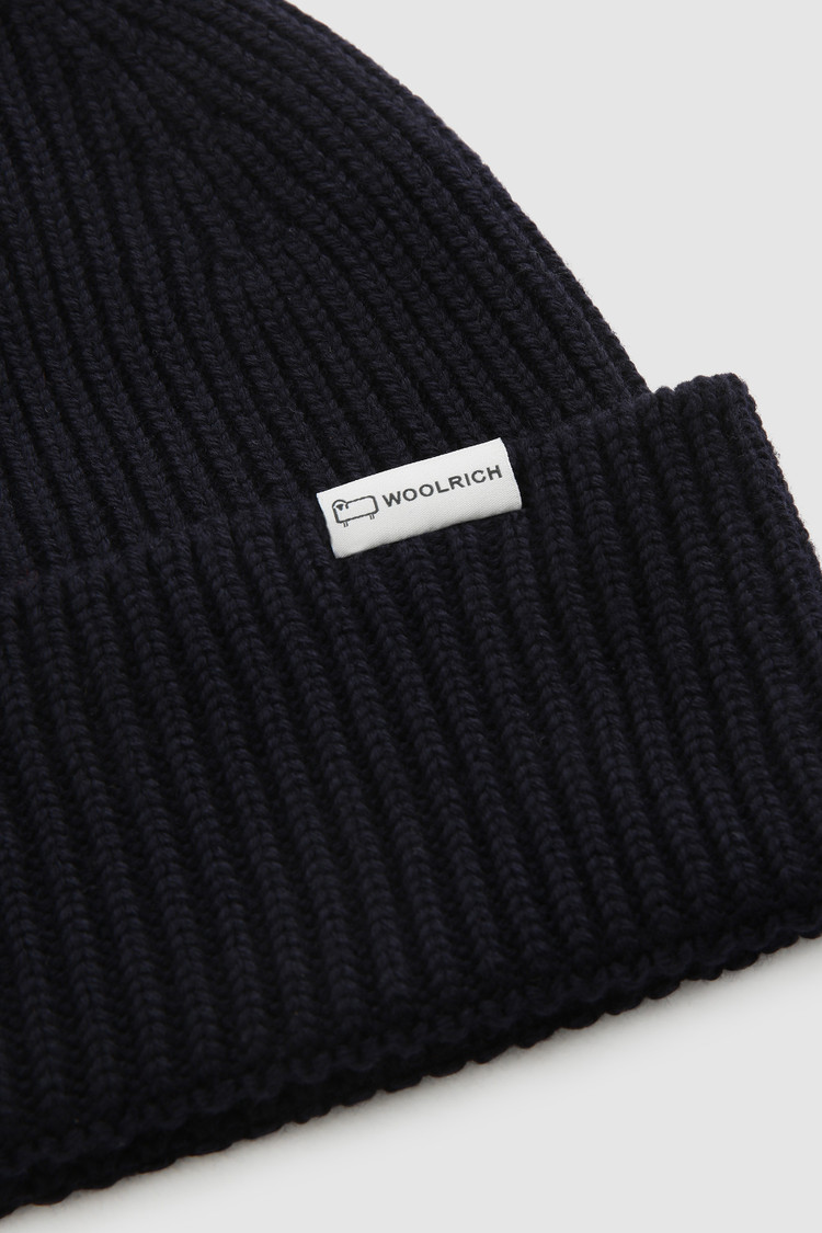 Ribbed virgin wool Beanie with logo