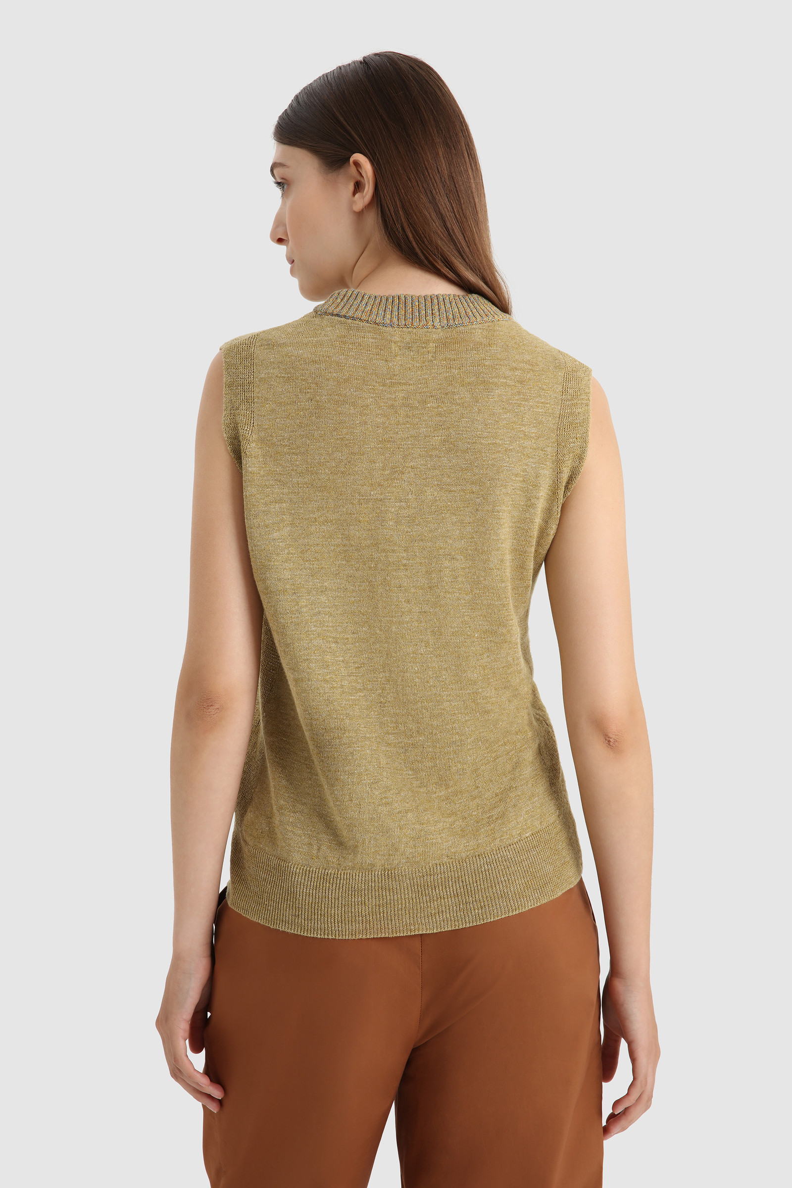 Haut en pur lin avec col côtelé beige photo 3 | Woolrich