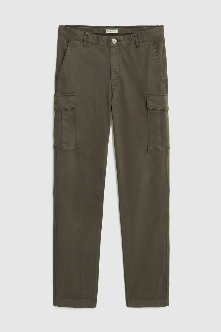Pantaloni cargo in cotone tinto in capo elasticizzato