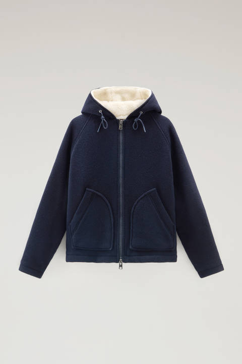 Hooded Jacket in Recycled Manteco Wool Blend Blue photo 2 | Woolrich