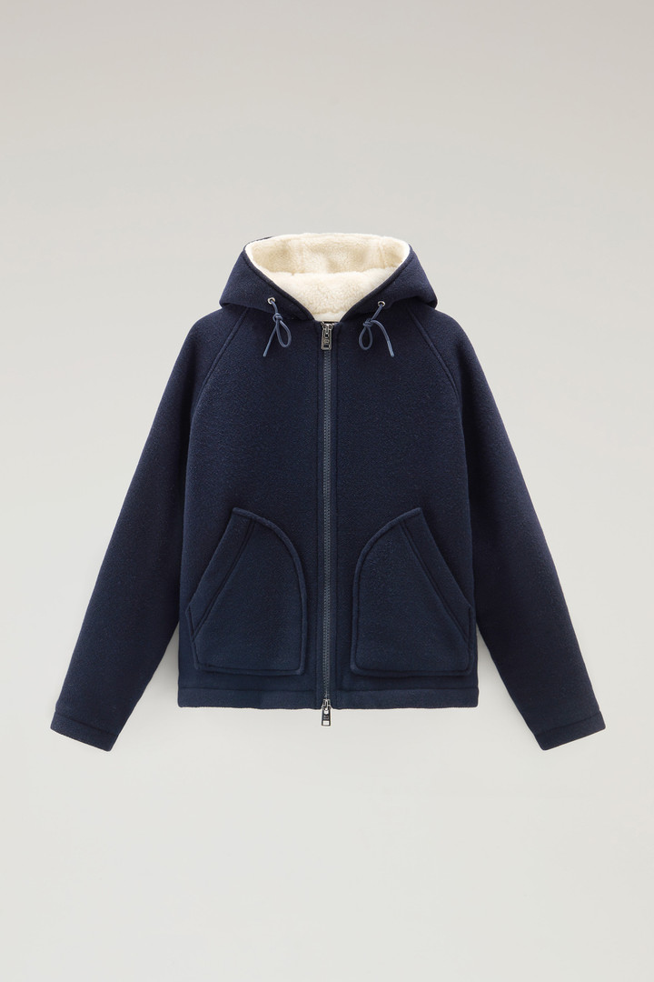 Hooded Jacket in Recycled Manteco Wool Blend Blue photo 1 | Woolrich