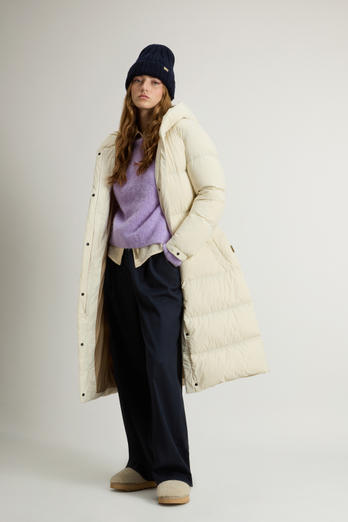 Long Cloud Down Jacket in Stretch Nylon with Matte Finish White | Woolrich