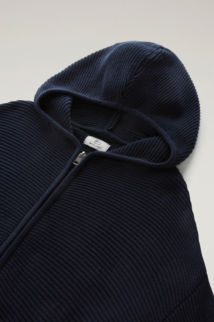 Pull en pur coton à capuche et fermeture zippée Bleu photo 6 | Woolrich
