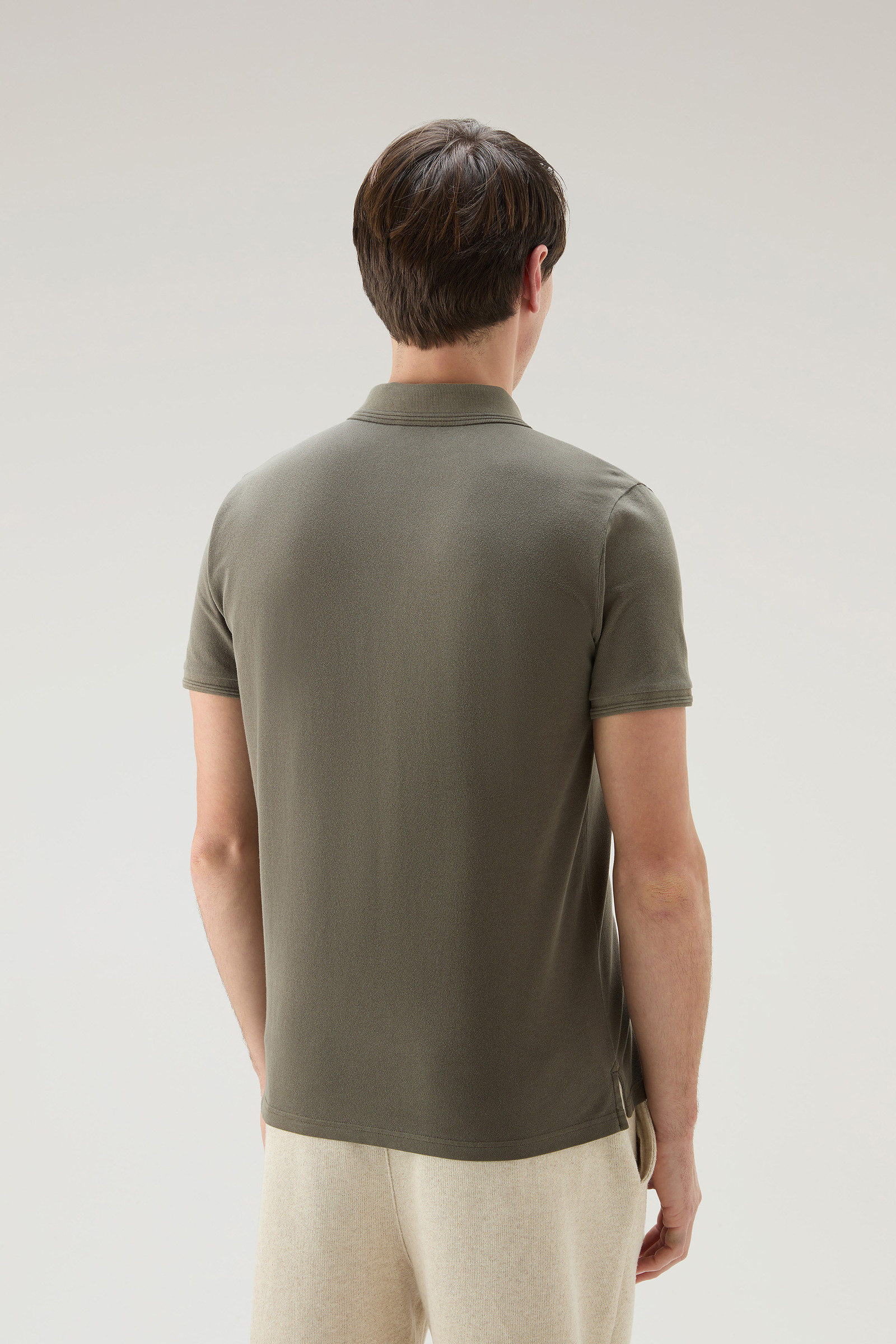 Mackinack Polo in Garment-Dye Stretch Cotton Piquet Green photo 3 | Woolrich