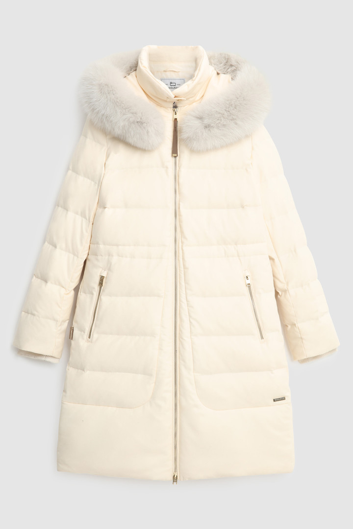 Parka lungo in lana e seta con pelliccia