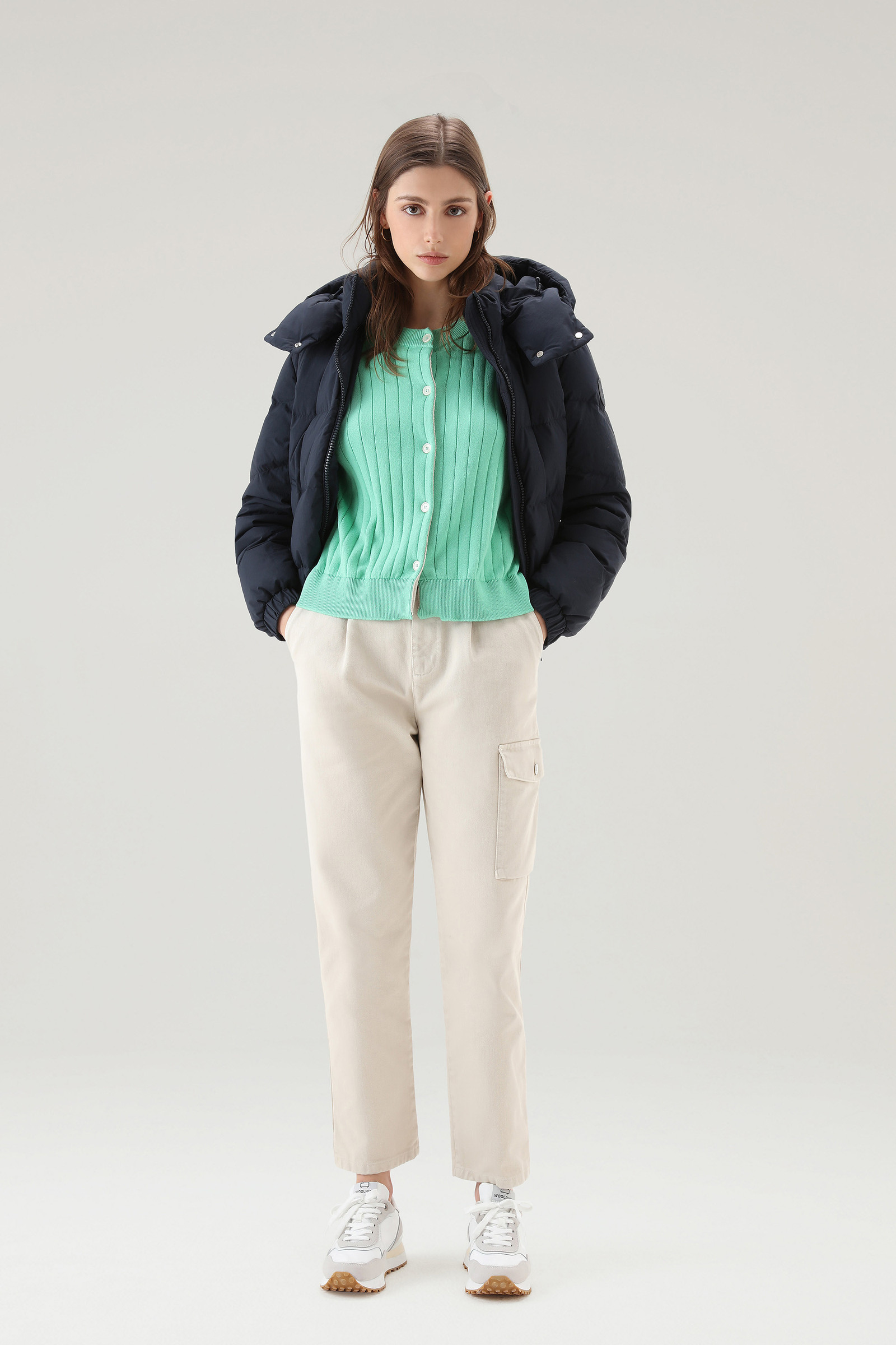 Wide Ribbed Cardigan in Pure Cotton Green photo 2 | Woolrich