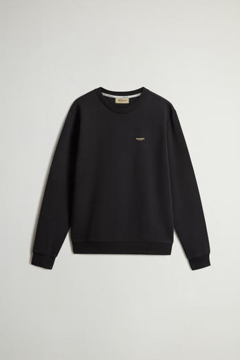 Crewneck Sweatshirt in Cotton-Blend Interlock with Logo Black | Woolrich