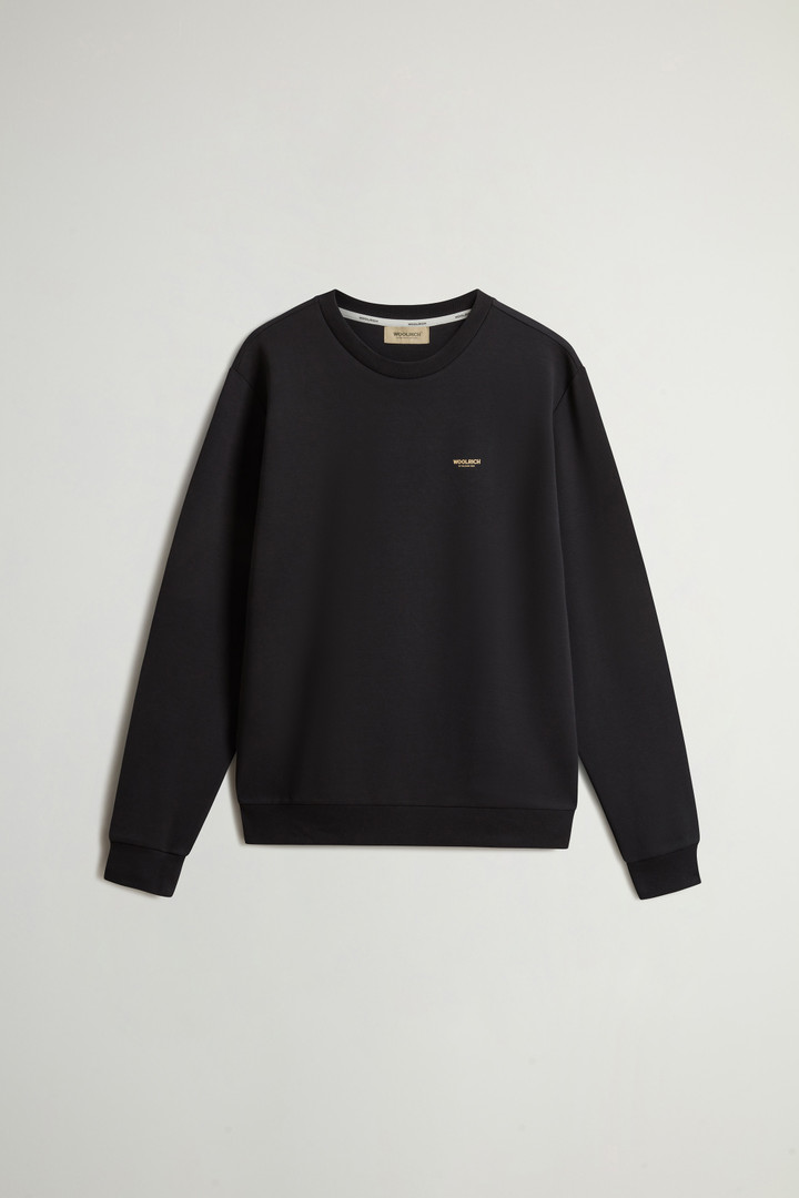 Crewneck Sweatshirt in Cotton-Blend Interlock with Logo Black photo 1 | Woolrich