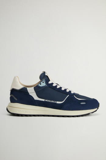 Retro Sneakers in Nylon with Leather and Suede Details Blue | Woolrich