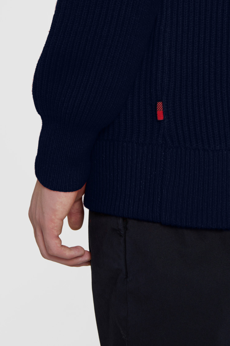 Rib-stitched wool crewneck sweater
